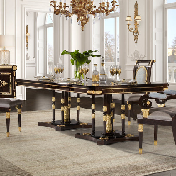 Luxurious Rectangular Dining Table with Ornate Gold Accents