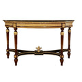Elegant Demi-Lune Console Table with Black Marble Top and Gold Embellishments