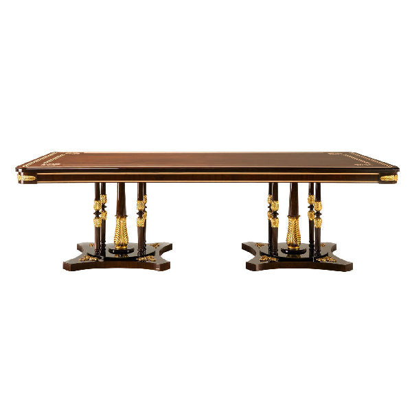Luxurious Rectangular Dining Table with Ornate Gold Accents