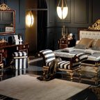 Stylish Striped Ottoman with Gold Accents