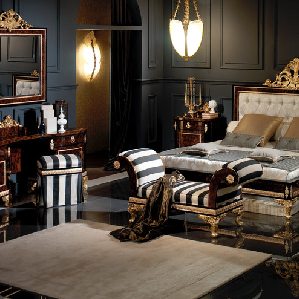 Stylish Striped Ottoman with Gold Accents