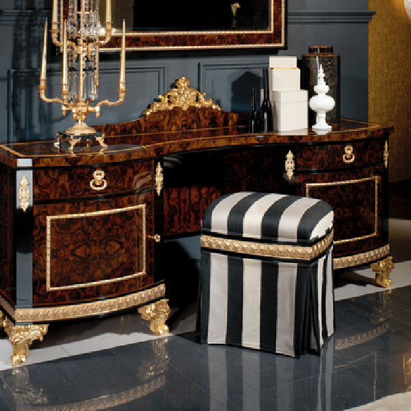 Stylish Striped Ottoman with Gold Accents