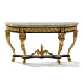 Exquisite Demi-Lune Console Table with Marble Top and Intricate Gold Accents