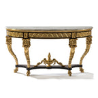 Exquisite Demi-Lune Console Table with Marble Top and Intricate Gold Accents