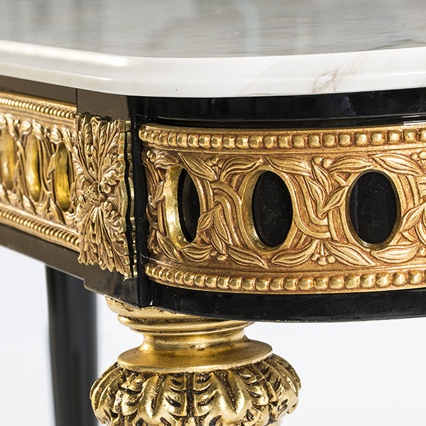 Majestic Console Table with Marble Top and Exquisite Gold Accents