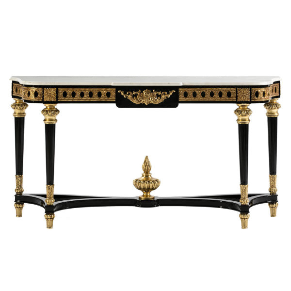 Majestic Console Table with Marble Top and Exquisite Gold Accents