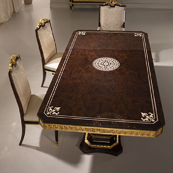 Elegant Rectangular Dining Table with Intricate Gold Detailing