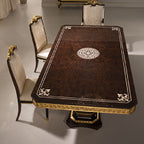 Elegant Rectangular Dining Table with Intricate Gold Detailing