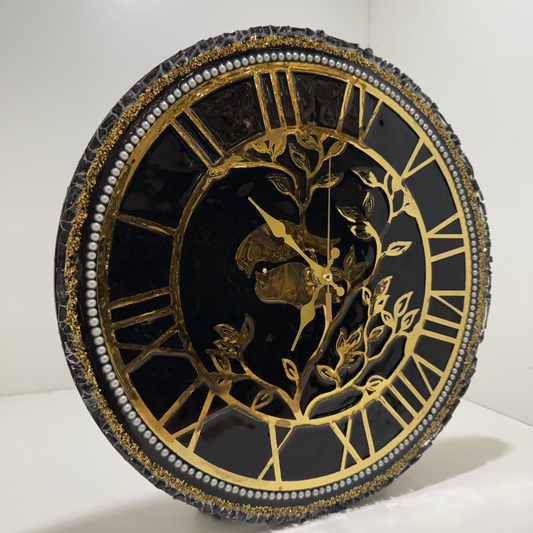 Luxury Roman Numeral Wall Clock – 16-Inch Black and Gold Design – High-quality home furnishing