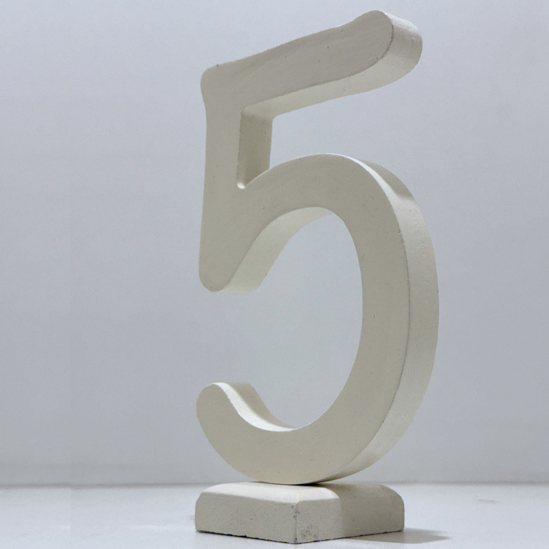 Decorative Wooden Number 5 in White- Perfect for Home decoration