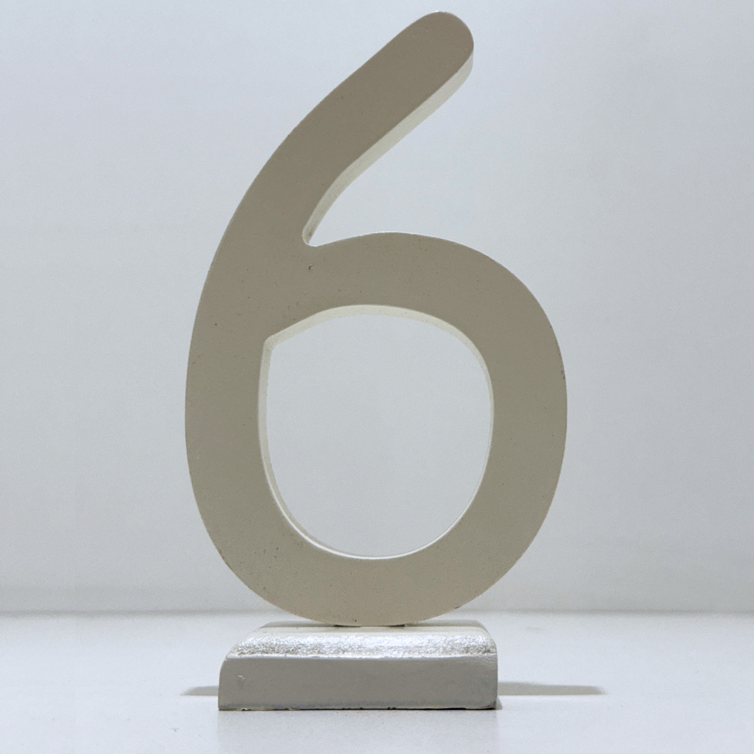 Decorative Wooden Number 6 in White- Perfect for Home decoration