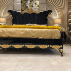 Luxury King-Size Bed with Golden Leaf Details and Velvet Cushions