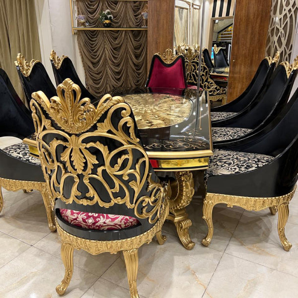 Luxury Black and Gold Dining Table Set for 8