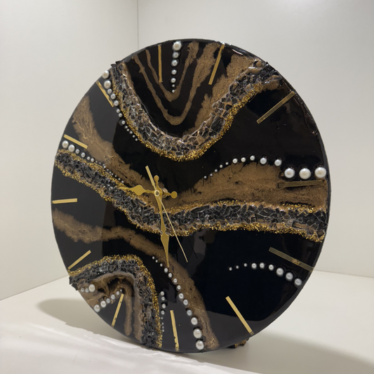 Elegant Black and Gold Acrylic Wall Clock – 16-Inch Round Design – High-quality home furnishing