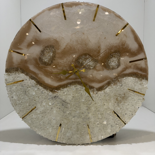 Elegant White and Gold Wall Clock – 16-Inch Crushed Crystal Design – High-quality home furnishing