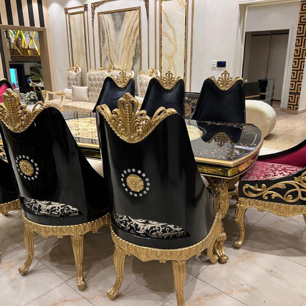 Luxury Black and Gold Dining Table Set for 8