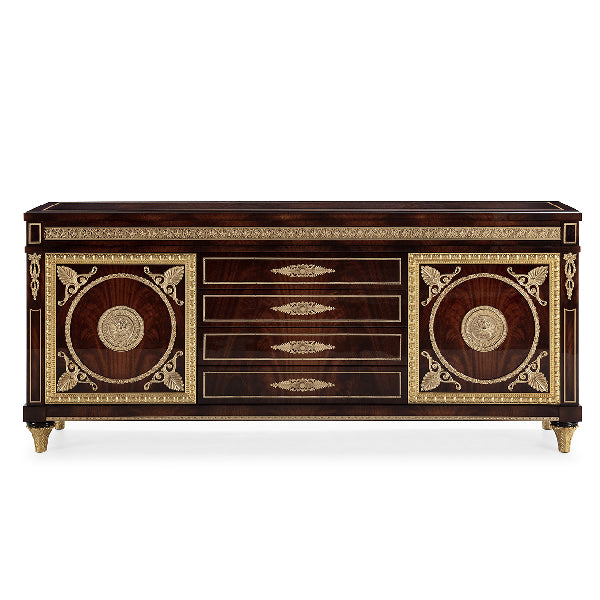 Sophisticated Mahogany Sideboard with Gold Accents