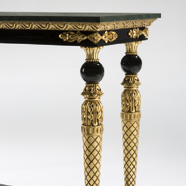 Opulent Console Table with Green Marble Top and Gold Detailing