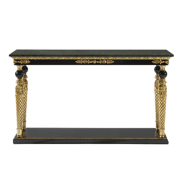 Opulent Console Table with Green Marble Top and Gold Detailing