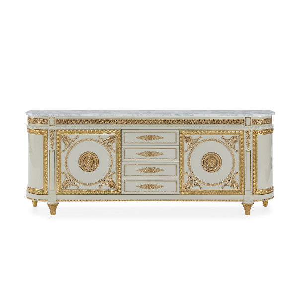 Elegant White and Gold Sideboard with Marble Top