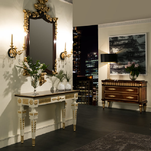 Opulent Console Table with Cherubic Details and Marble Top