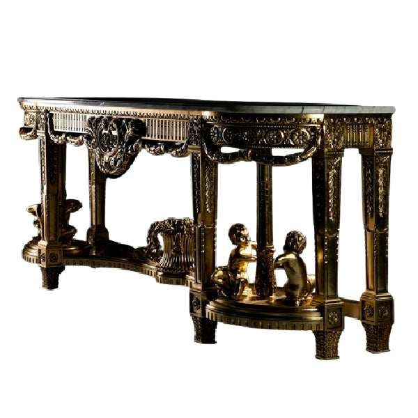 Opulent Console Table with Cherubic Details and Marble Top