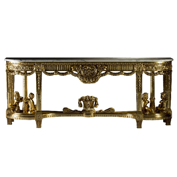 Opulent Console Table with Cherubic Details and Marble Top