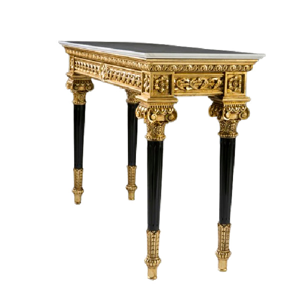 Exquisite Marble-Top Console Table with Ornate Gold Detailing