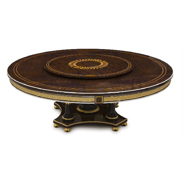 Luxurious Round Dining Table with Elegant Inlay and Rotating Centerpiece