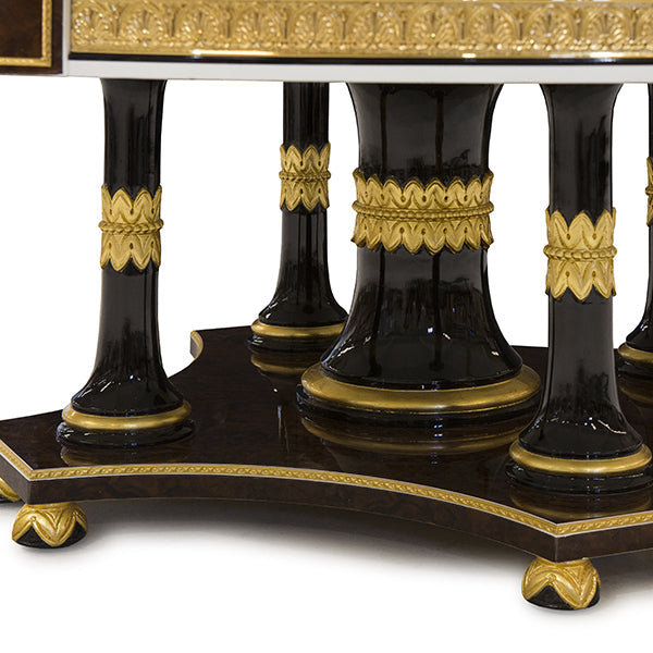 Luxurious Round Dining Table with Elegant Inlay and Rotating Centerpiece