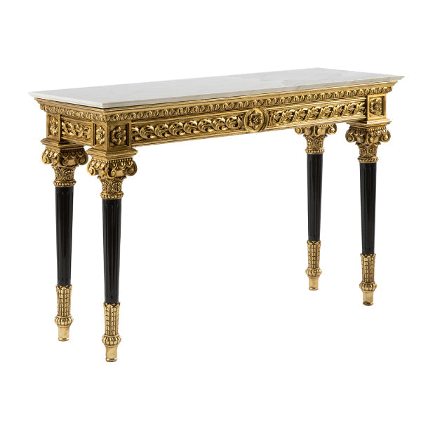 Exquisite Marble-Top Console Table with Ornate Gold Detailing