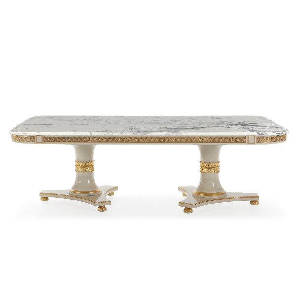 Elegant Rectangular Dining Table with Marble Top and Gold Accents