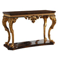 Luxurious Console Table with Elaborate Carvings and Rich Wood Finish