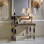 Elegant Console Table with Black Finish and Intricate Gold Accents