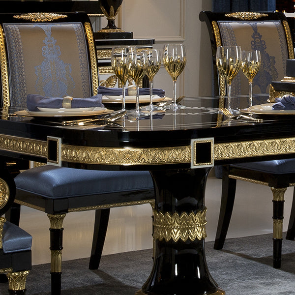 Sophisticated Long Dining Table with Elegant Gold Accents