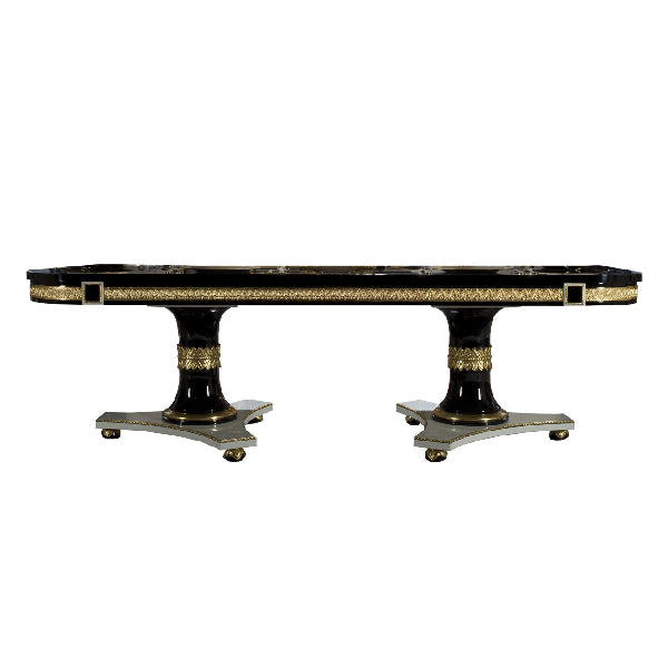 Sophisticated Long Dining Table with Elegant Gold Accents