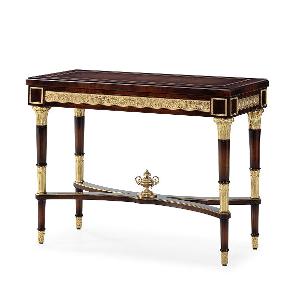 Refined Console Table with Rich Wood Finish and Exquisite Gold Inlays
