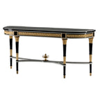 Sophisticated Demi-Lune Console Table with Black Finish and Gold Accents