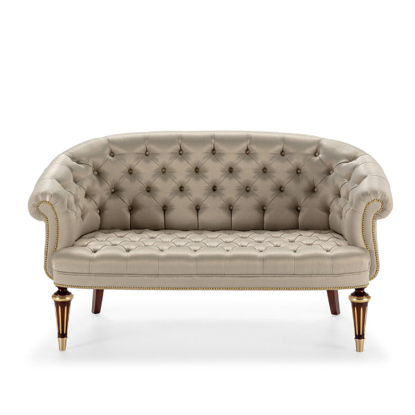 Classic Elegance: Tufted Loveseat with Golden Accents
