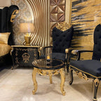 Luxury King-Size Bed with Golden Leaf Details and Velvet Cushions