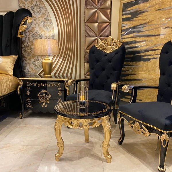 Luxury King-Size Bed with Golden Leaf Details and Velvet Cushions