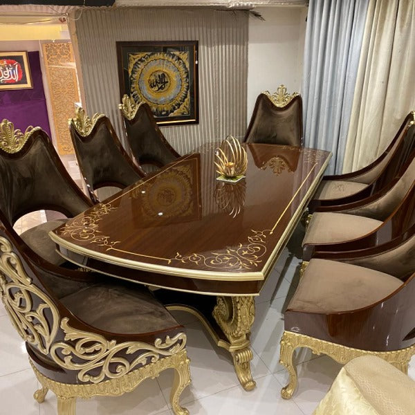 Luxurious Leather Upholstered Dining Chairs with Gold Leaf Accents