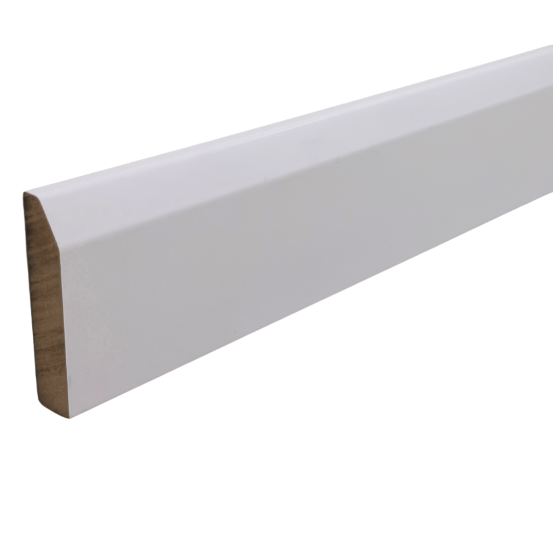 White MDF Skirting Board 116 cm – Chamfered Profile | Pre-Finished & Moisture-Resistant | Easy to Fit with Fixings | Modern Baseboard Trim | Ships Same Day – Purely Panache