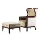 Chic Upholstered Ottoman with Rich Wood Accents