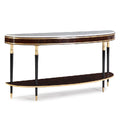 Elegant Demi-Lune Console Table with Marble Top and Rich Wood Finish