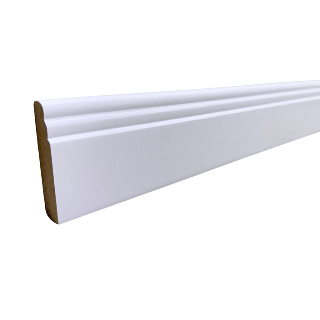 Purely Panache White Pre-Primed MDF Skirting Board, Torus Design, 1.17 Meter Length, 3 Inch Height, Installation Kit Included, Same-Day Shipping