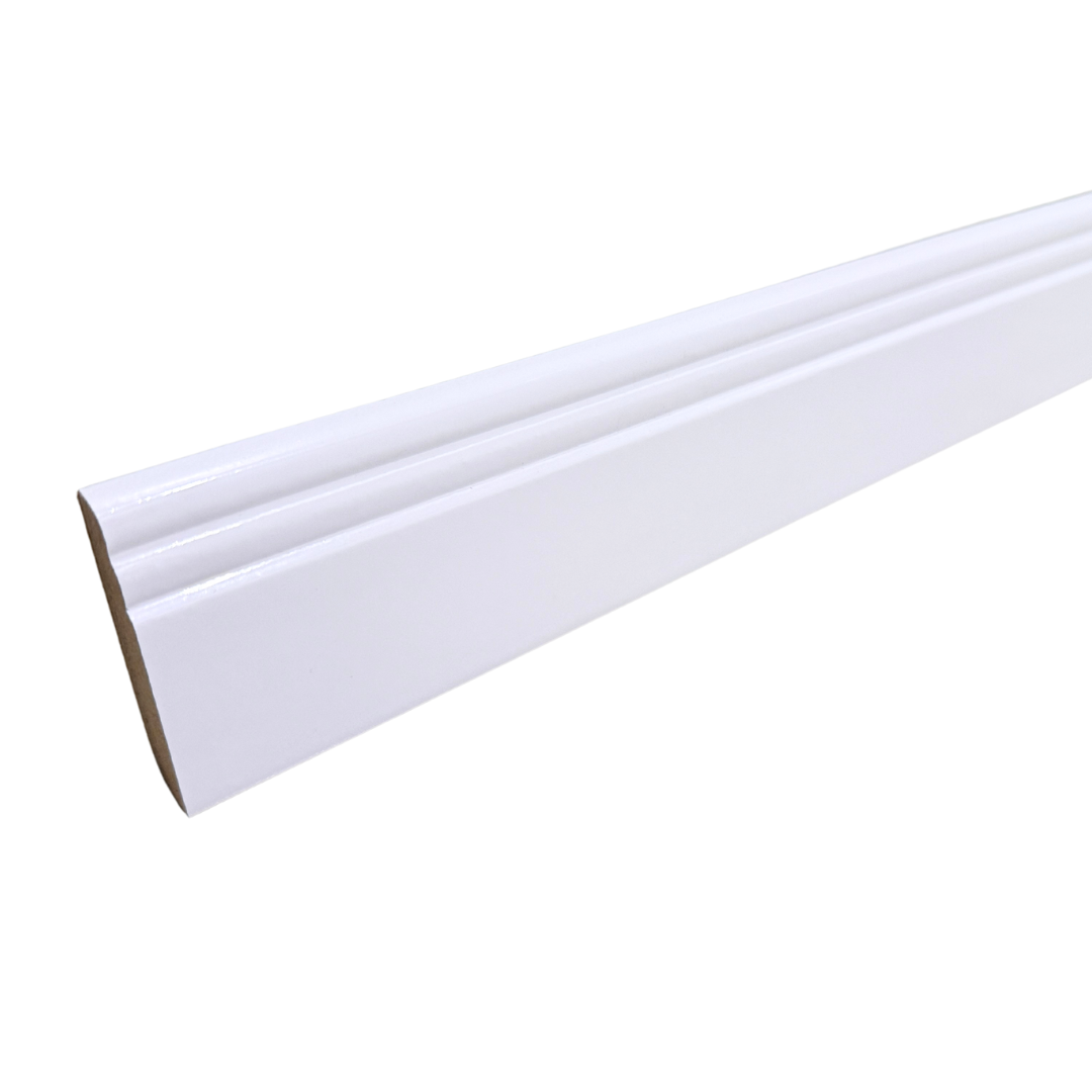 Purely Panache White Pre-Primed MDF Skirting Board, Torus Design, 1.17 Meter Length, 3 Inch Height, Installation Kit Included, Same-Day Shipping