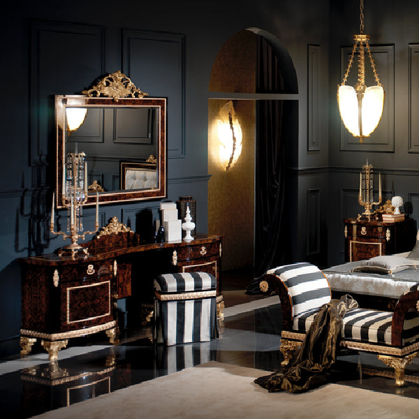 Luxurious Rectangular Mirror with Ornate Gold Crest