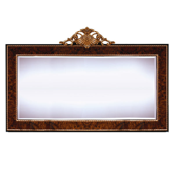 Exquisite Large Rectangular Mirror with Ornate Top Crest