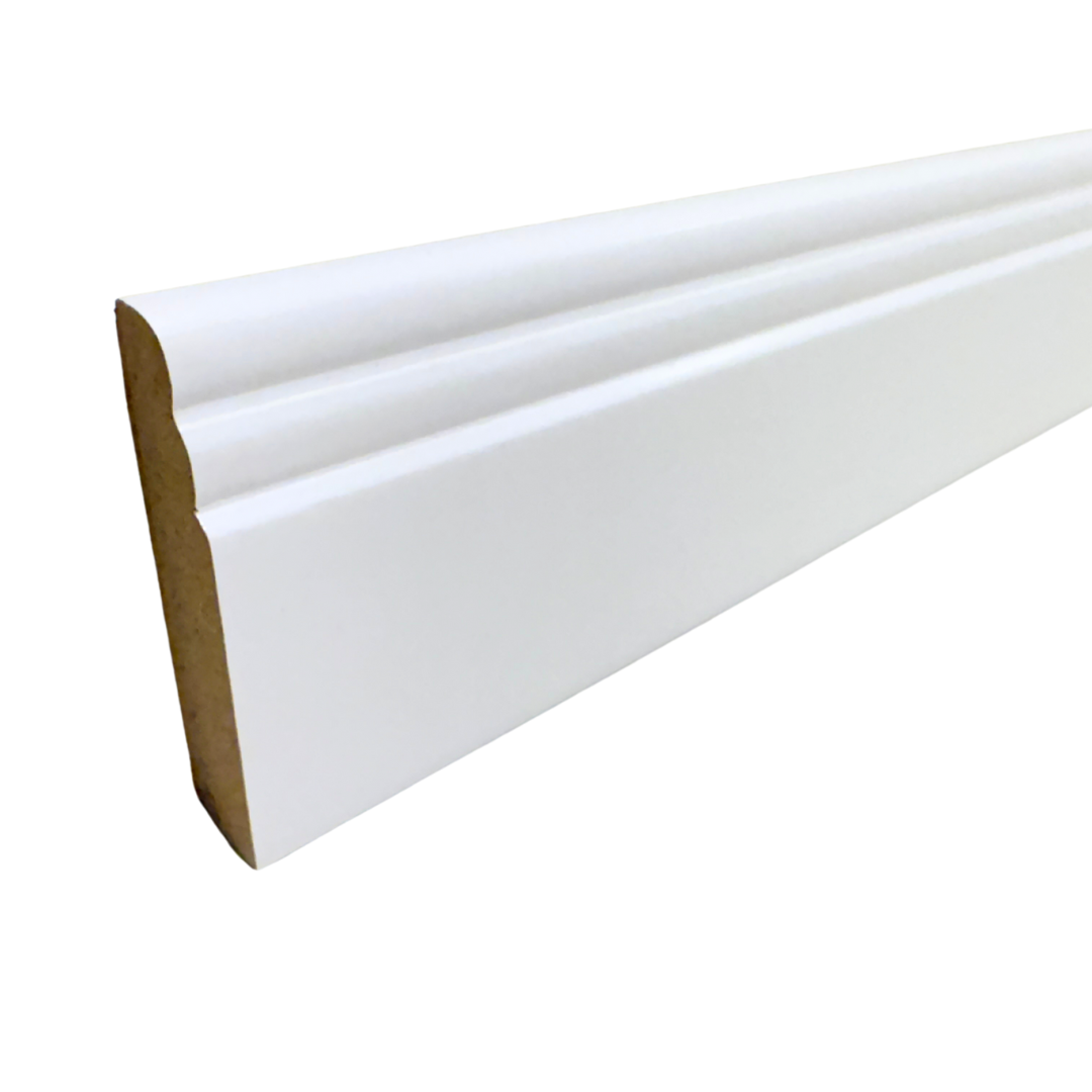 Purely Panache White Pre-Primed MDF Skirting Board, Torus Design, 1.17 Meter Length, 3 Inch Height, Installation Kit Included, Same-Day Shipping